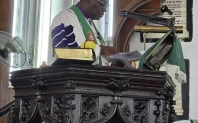 Bishop James Boye-Caulker delivers a sermon at Judicial Service